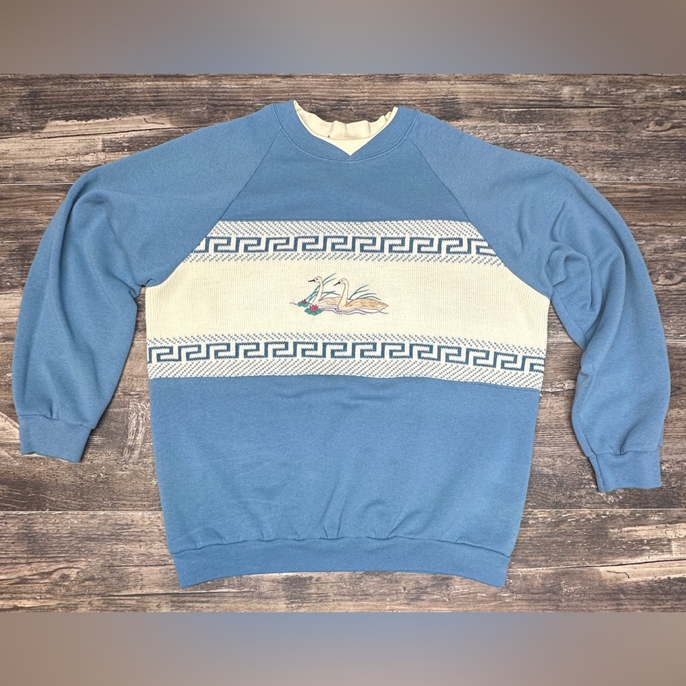 Vintage Crewneck - Great Lakes - Swan Knit Panel Sweatshirt USA Made Medium- GUC